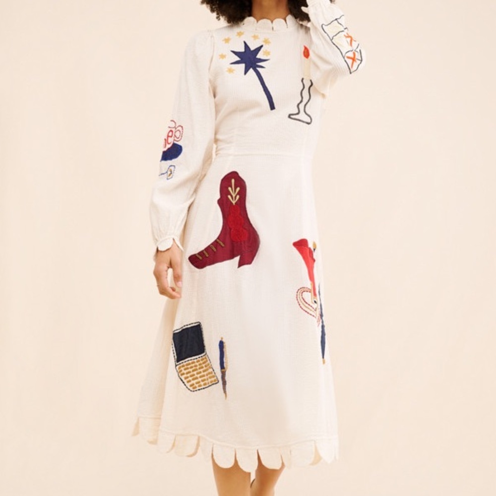 Stella nova seersucker magic Katara Handcrafted Midi Dress Size Large - Picture 5 of 14